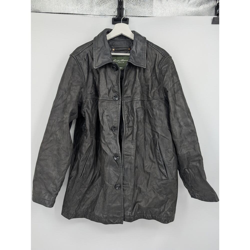Eddie Bauer Buffalo Leather Jacket Men's Large Vintage Quilted Lining Outer Wear